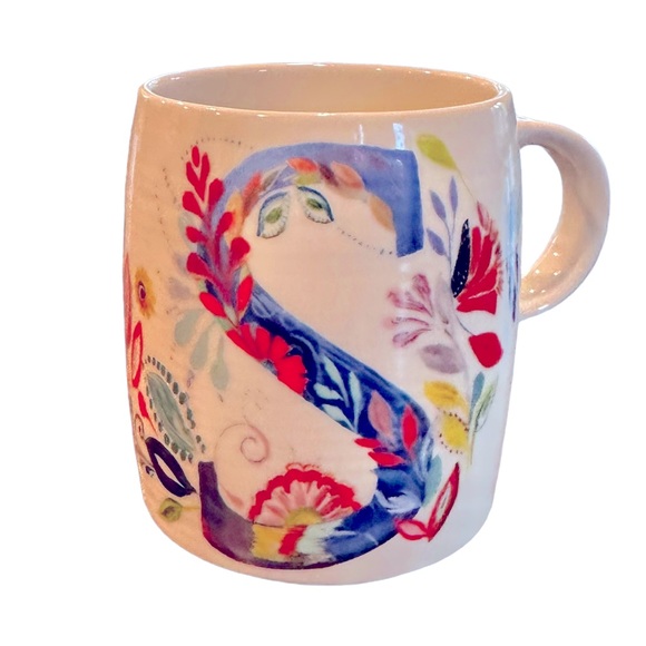 Anthropologie Petal Palette Floral Flowers Monogram S Mug Starla M Halfmann - Picture 2 of 12